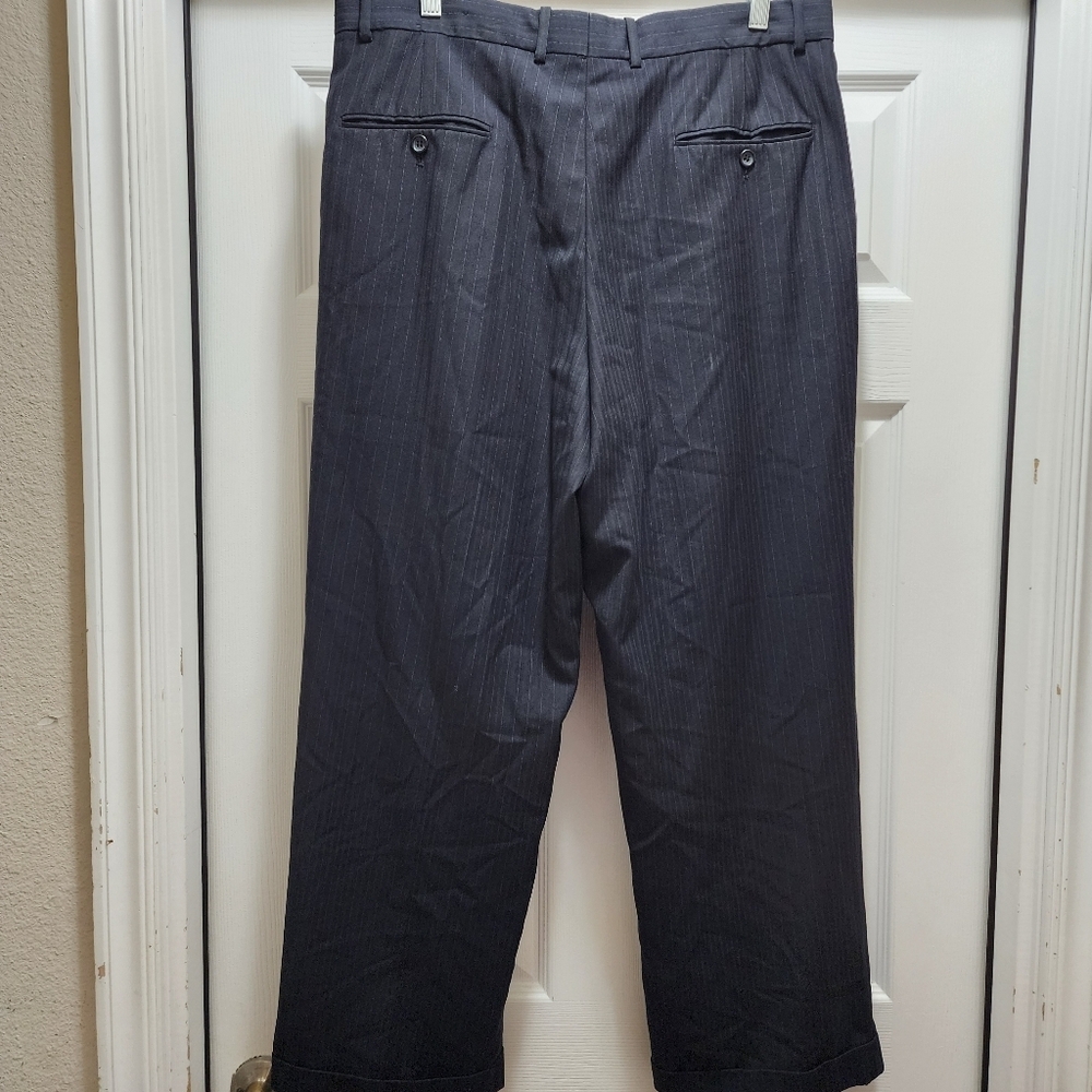 Luca Rossi Italia Dress Pants Men's 36 x 30 Black Striped Cuffed Pleated 36x30 - Picture 3 of 9